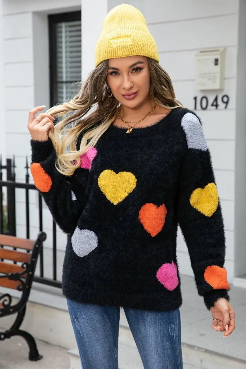 Fuzzy Heart Long Sleeve Sweater