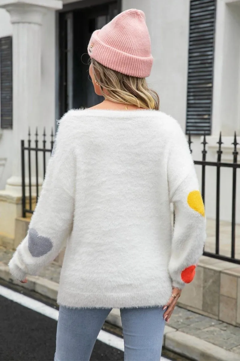 Fuzzy Heart Long Sleeve Sweater