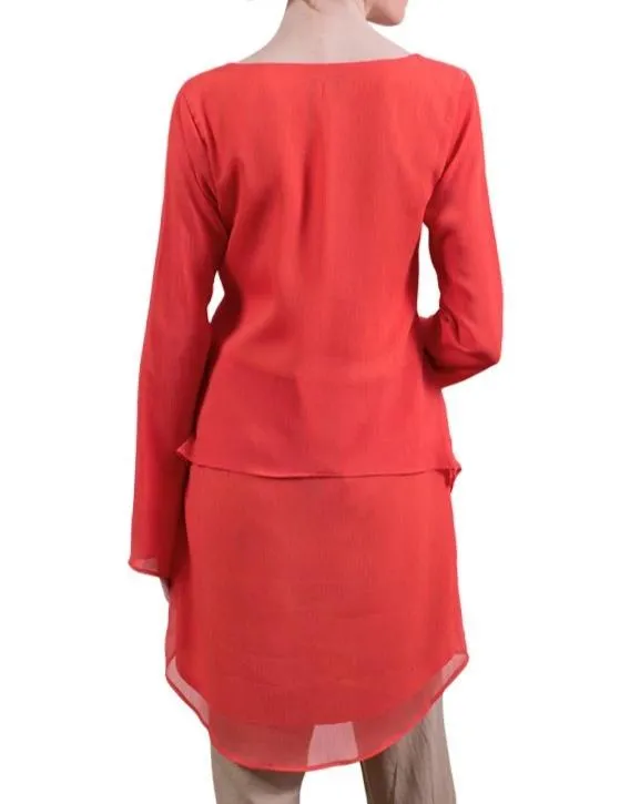 Grace Tiered Chiffon Tunic Dress - Coral - FINAL SALE