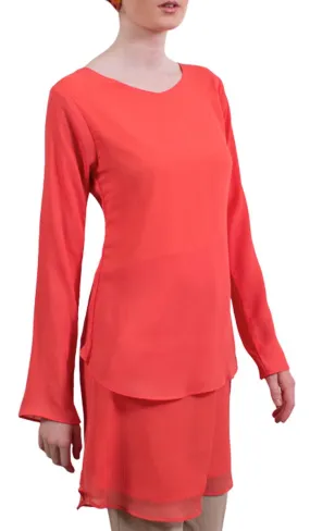 Grace Tiered Chiffon Tunic Dress - Coral - FINAL SALE