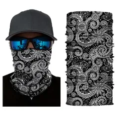 GRAY PAISLEY SWIRLS SEAMLESS BANDANA FACE COVER TUBE MULTI FUNCTION MASK WRAPS