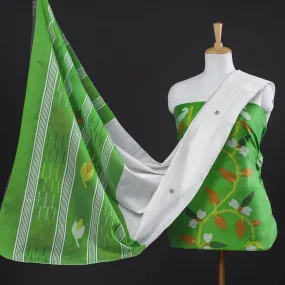 Green - 3pc Phulia Jamdani Weave Handloom Silk Cotton Suit Material Set