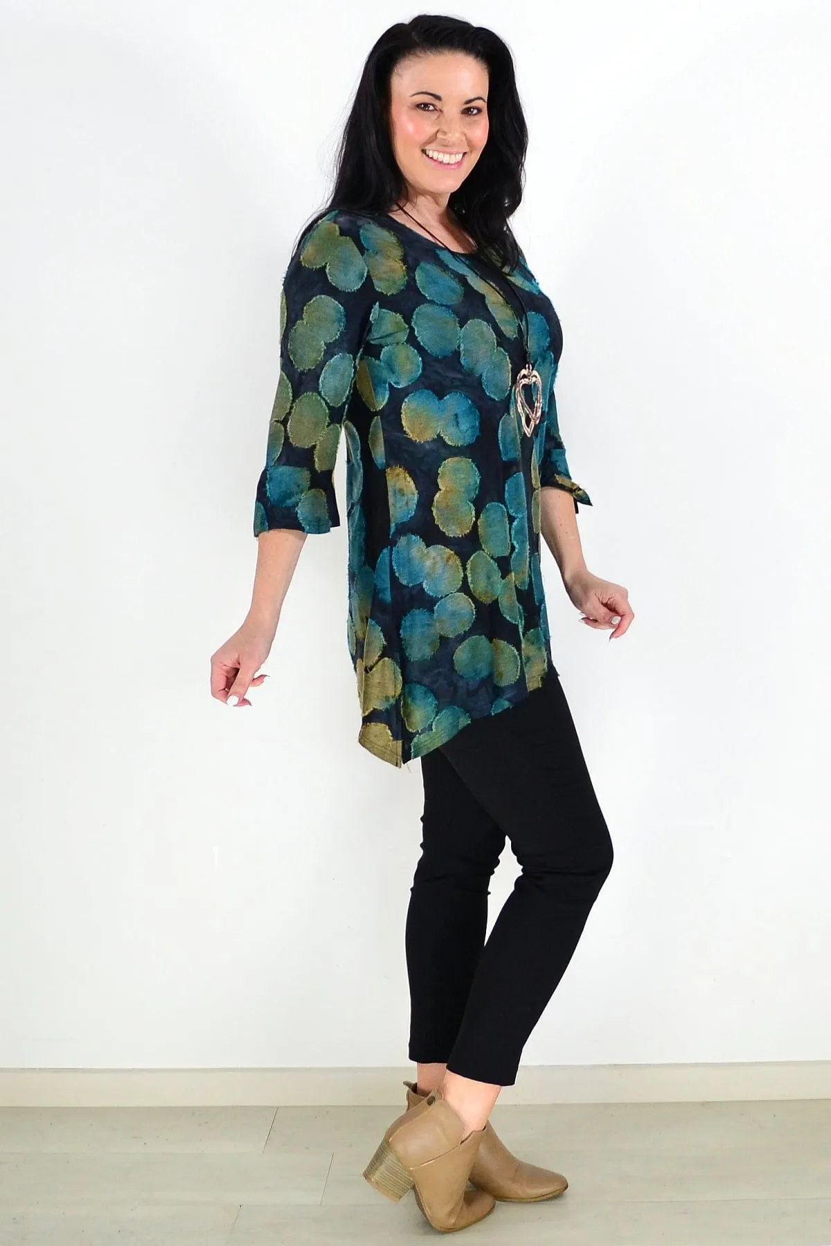 Green Charcoal Patchwork Tunic Top