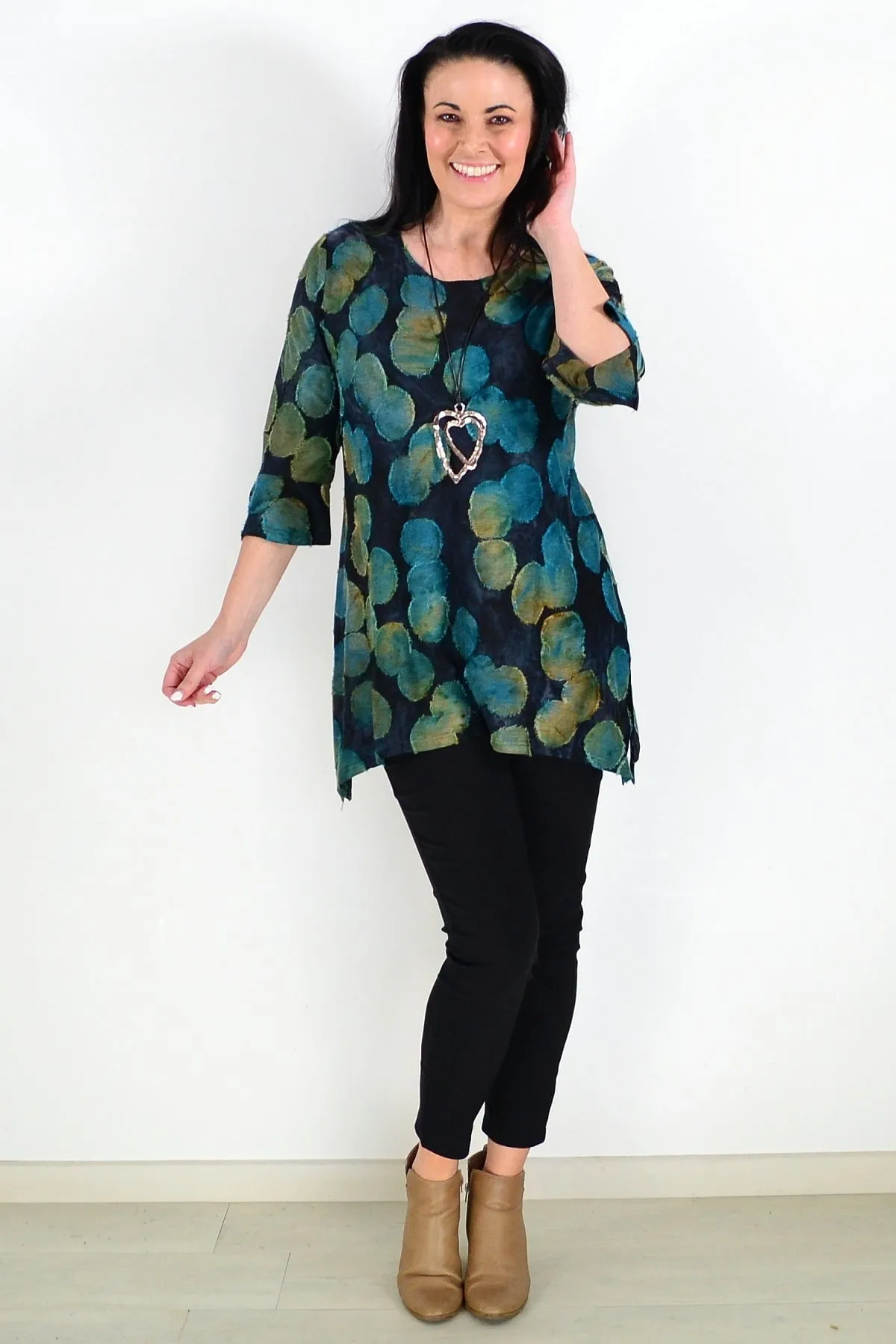 Green Charcoal Patchwork Tunic Top