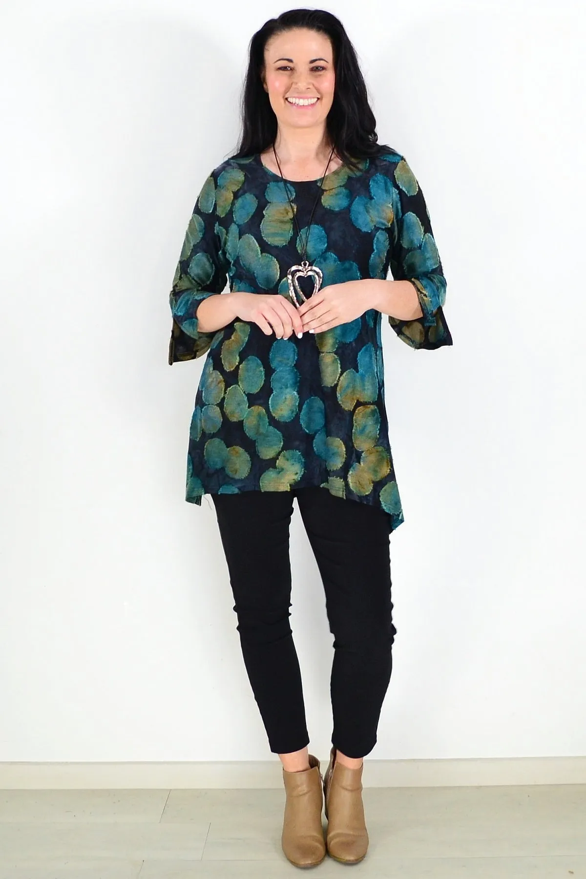 Green Charcoal Patchwork Tunic Top