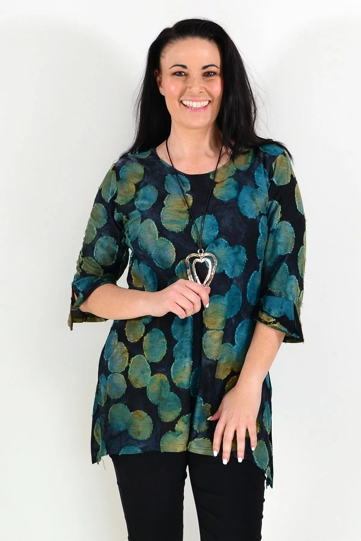 Green Charcoal Patchwork Tunic Top