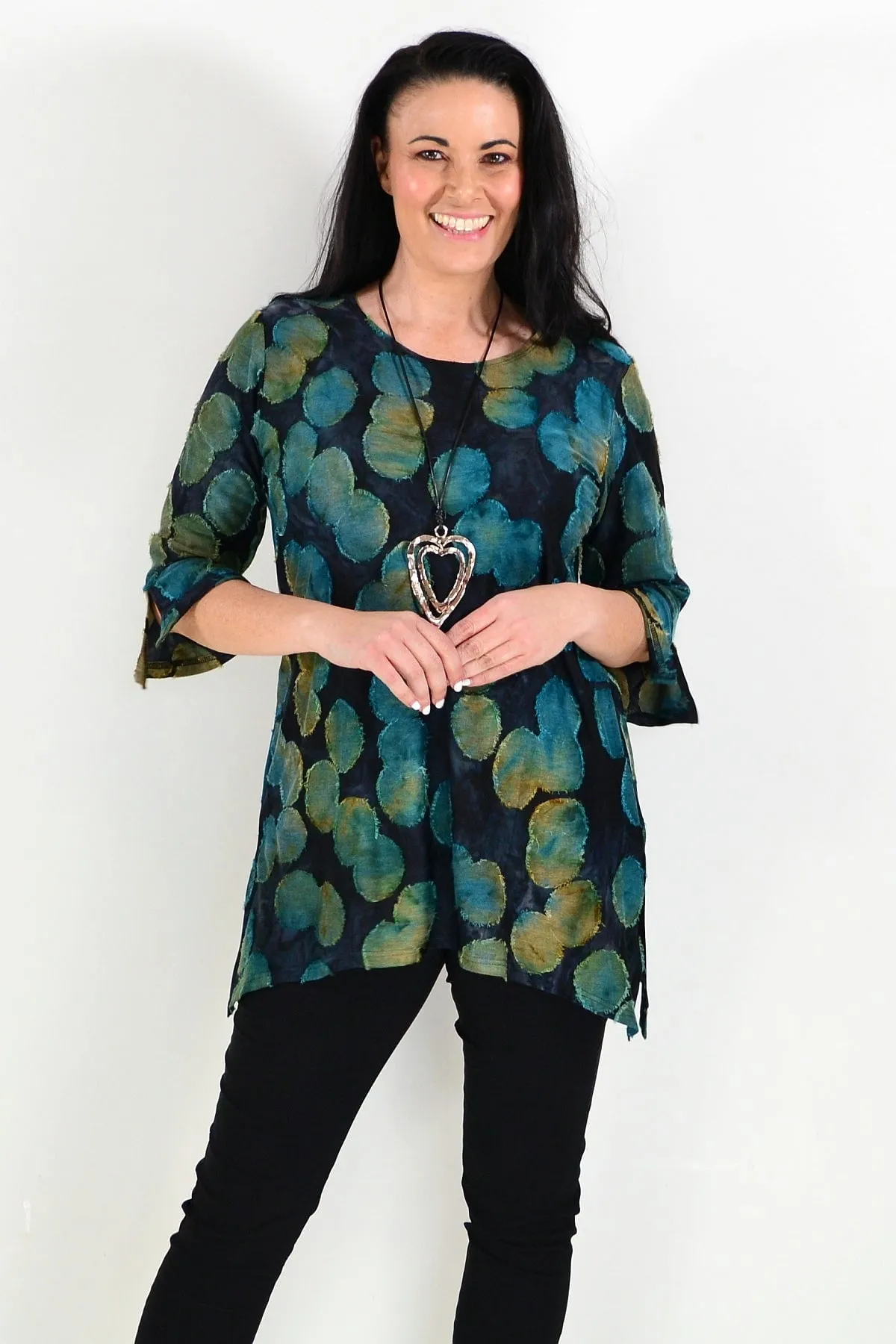 Green Charcoal Patchwork Tunic Top