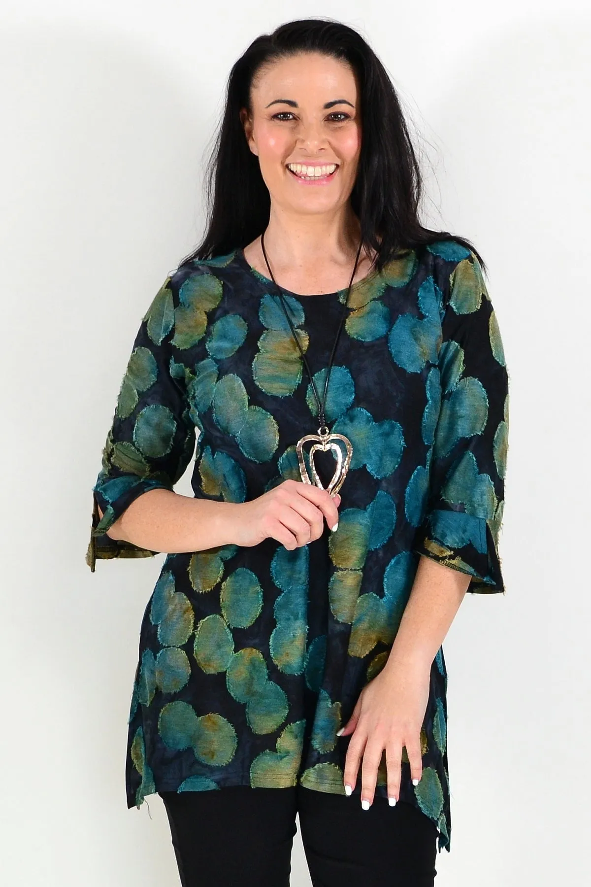 Green Charcoal Patchwork Tunic Top