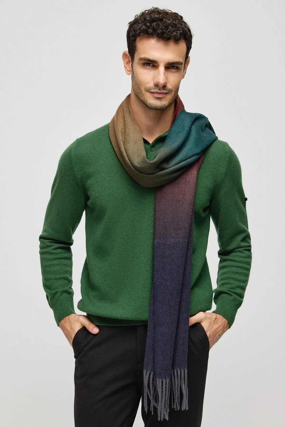 Green Pure Cashmere Men's Polo Sweater