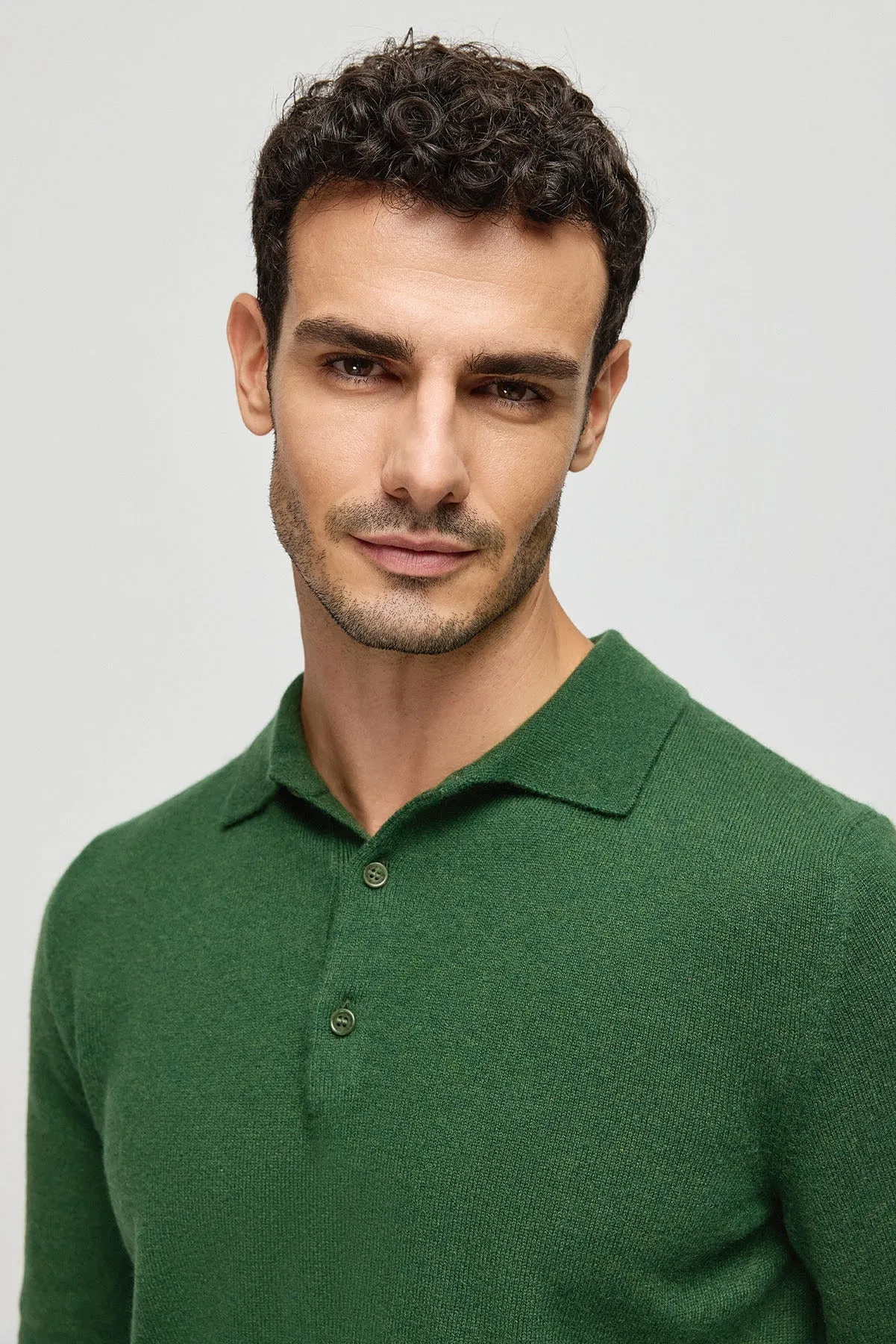 Green Pure Cashmere Men's Polo Sweater