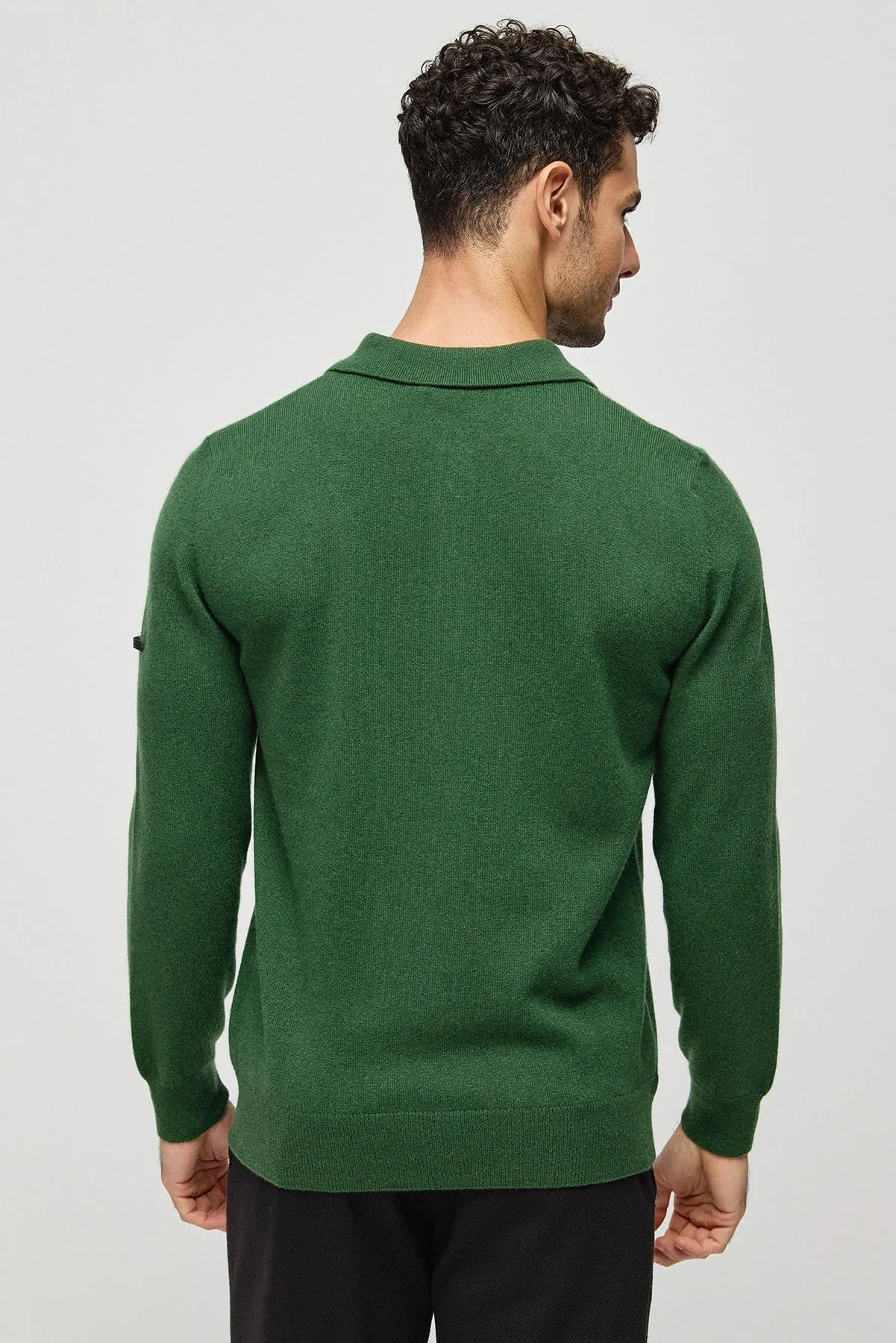 Green Pure Cashmere Men's Polo Sweater