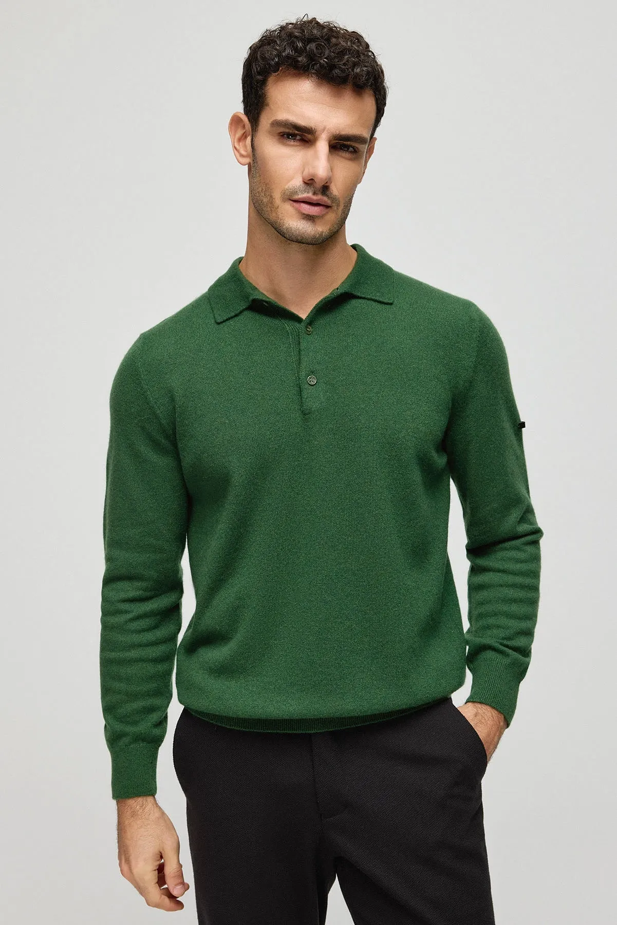 Green Pure Cashmere Men's Polo Sweater