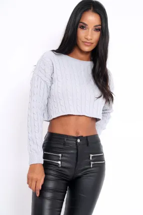 Grey Cable Knit Cropped Jumper - Georgie