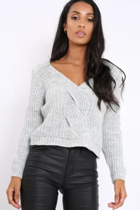 Grey Chunky Twist Knit Jumper - Loren