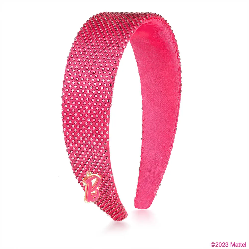 Hair Drama Co Barbie Rhinestone Flat Hair Band With Barbie Charm-Hot Pink