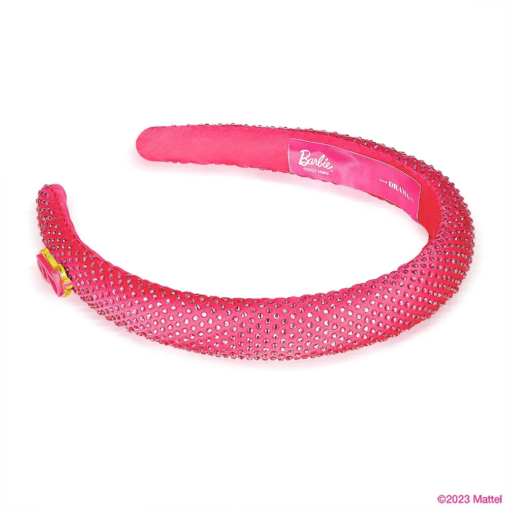 Hair Drama Co Barbie Rhinestone Puff Hair Band With Barbie Charm - Hot Pink