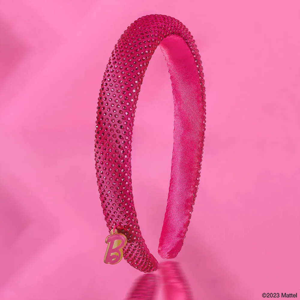 Hair Drama Co Barbie Rhinestone Puff Hair Band With Barbie Charm - Hot Pink