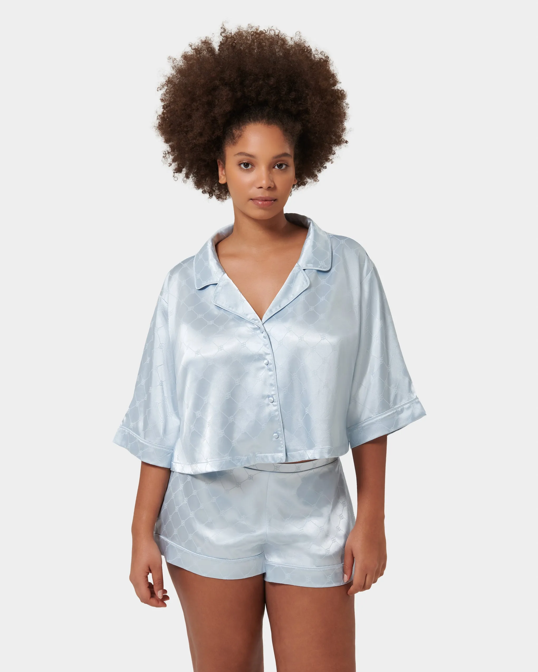 Helene Luxury Satin Short Pyjama Set Ice Water Blue