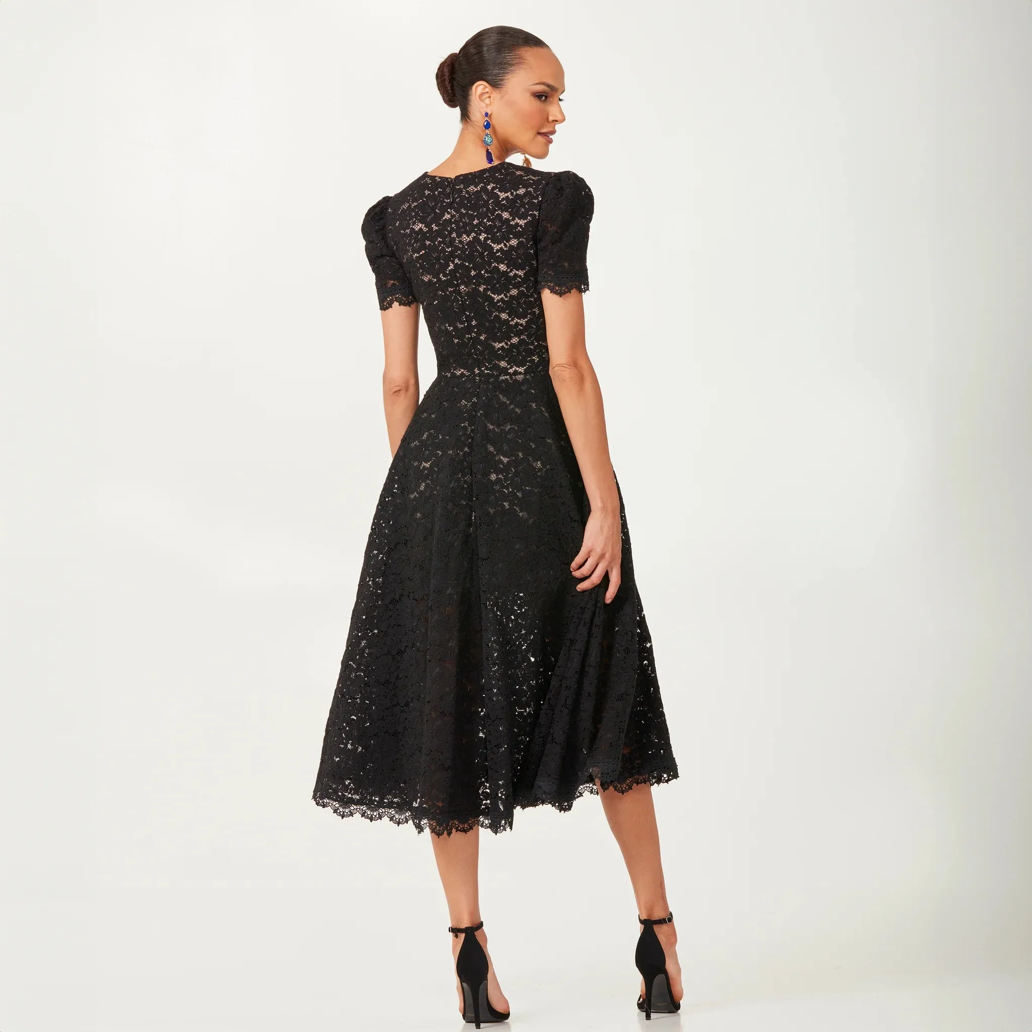 HELSI - Amy - DR6262 - Black Lace Midi Dress with Floral Embroidery