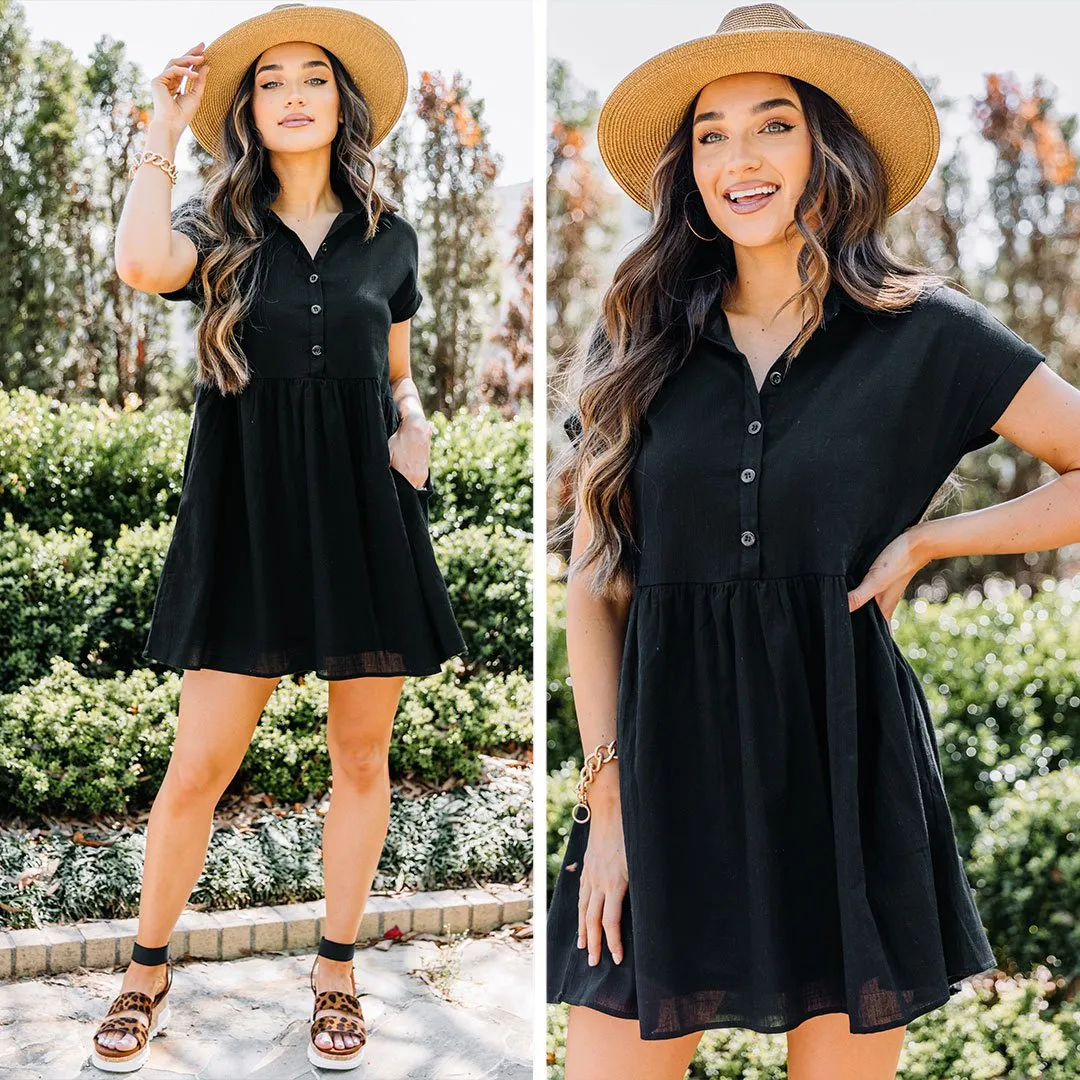 Here Comes The Fun Black Babydoll Dress