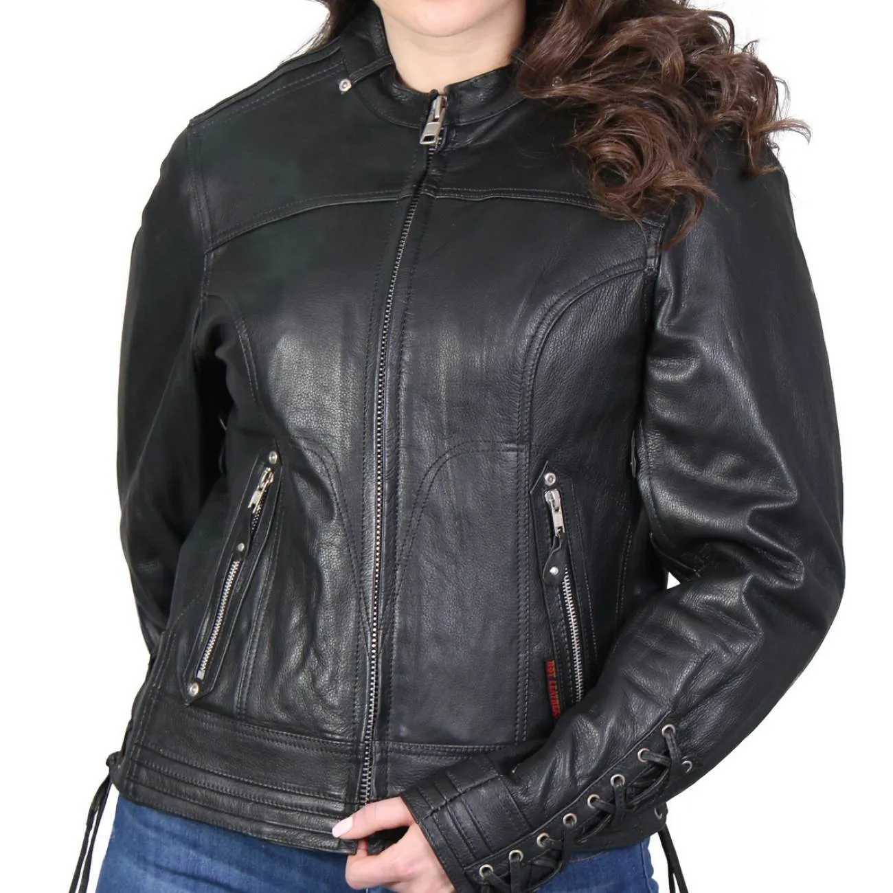 Hot Leathers JKL1025 Ladies Lace Up Sleeves Leather Jacket