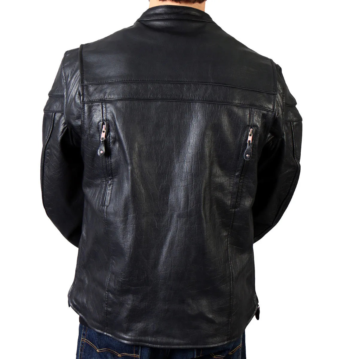 Hot Leathers JKM1011 Men's Black Leather Vented Motorcycle Racer Jacket with Double Piping