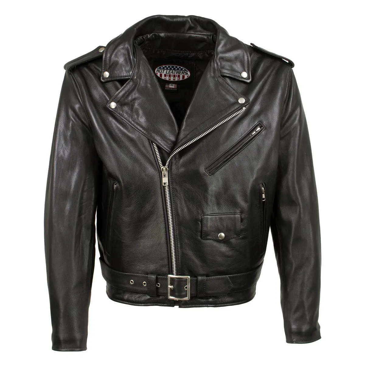 Hot Leathers JKM5009 USA Made Men's 'The Dean' Black Premium Leather Throwback Motorcycle Jacket