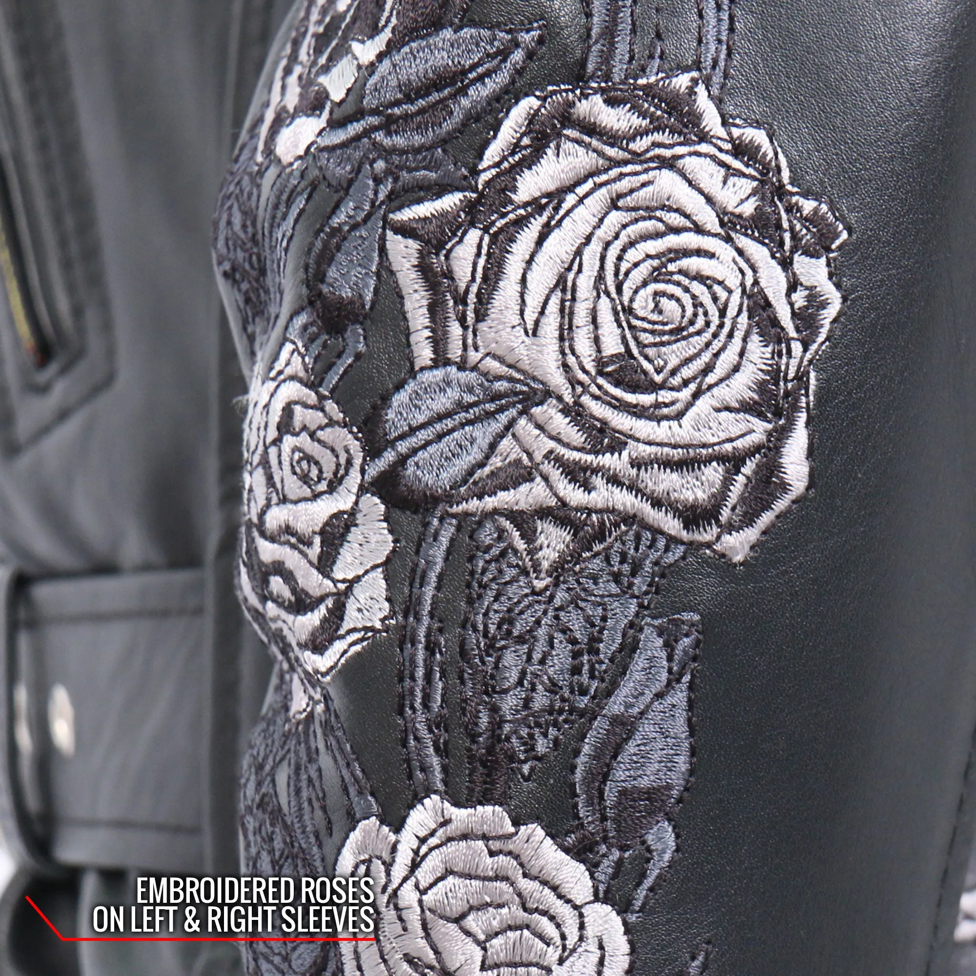 Hot Leathers Rose Embroidered Ladies Motorcycle Style Leather Jacket