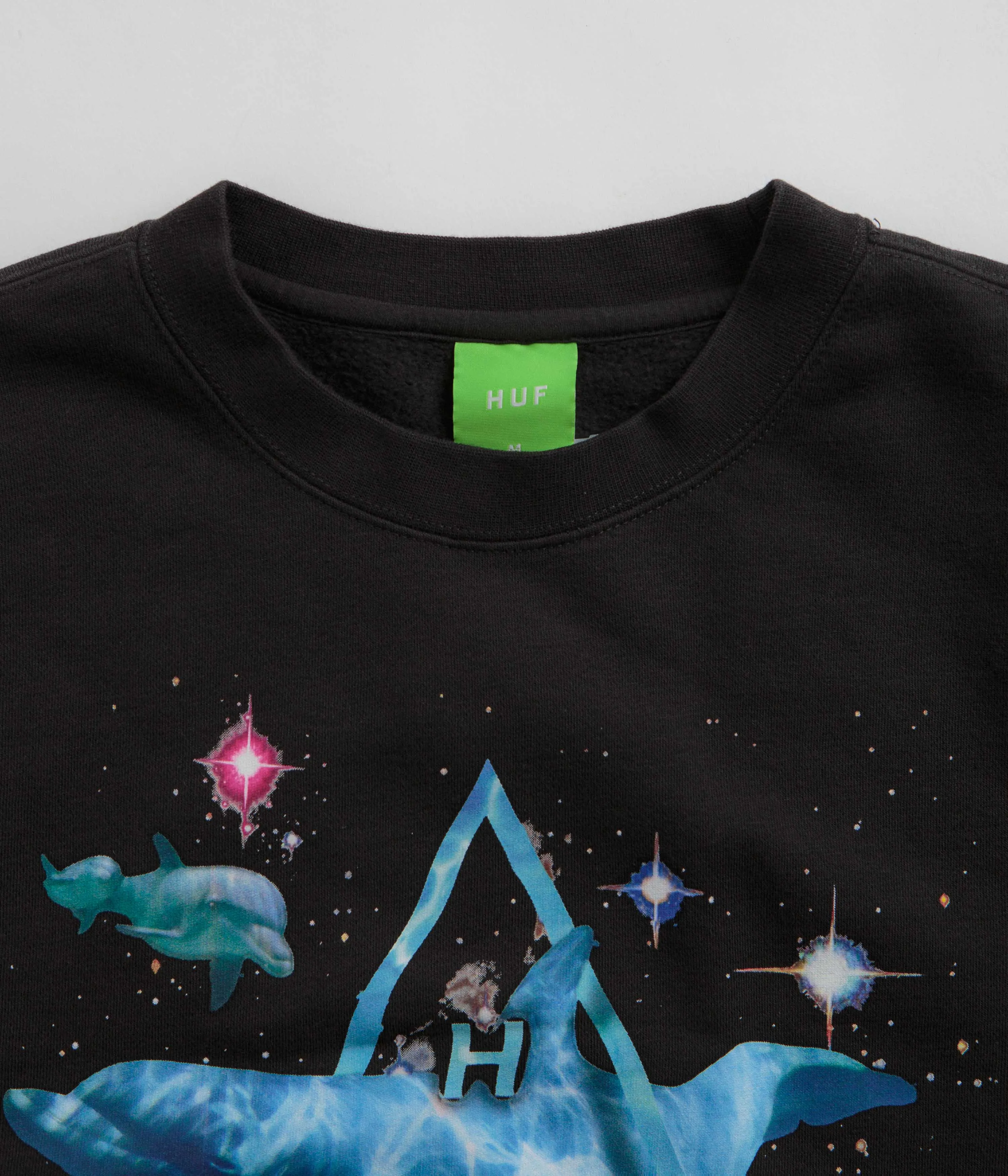 HUF Space Dolphins Wash Crewneck Sweatshirt - Black