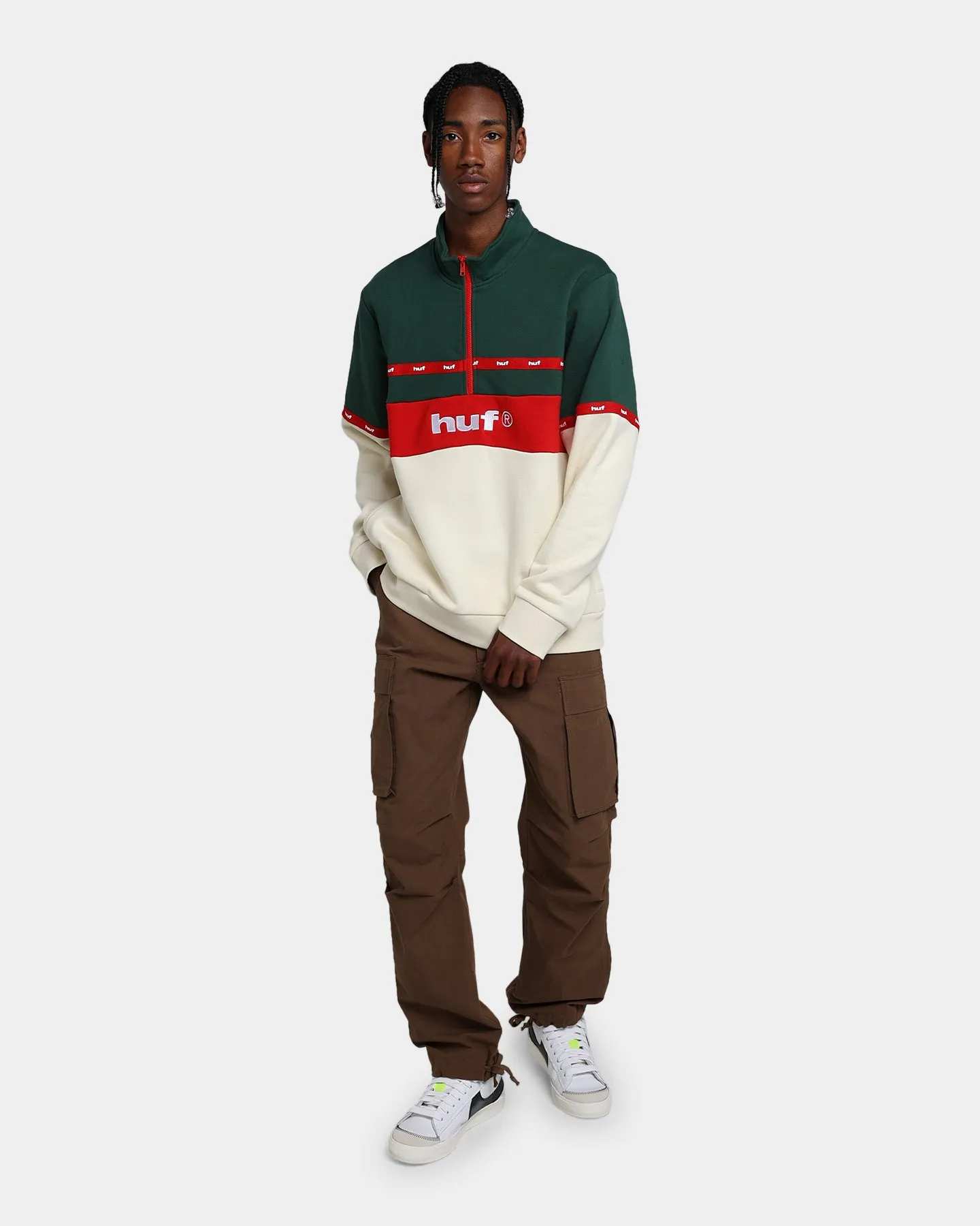 HUF Taped Fleece Quarter Zip Off White