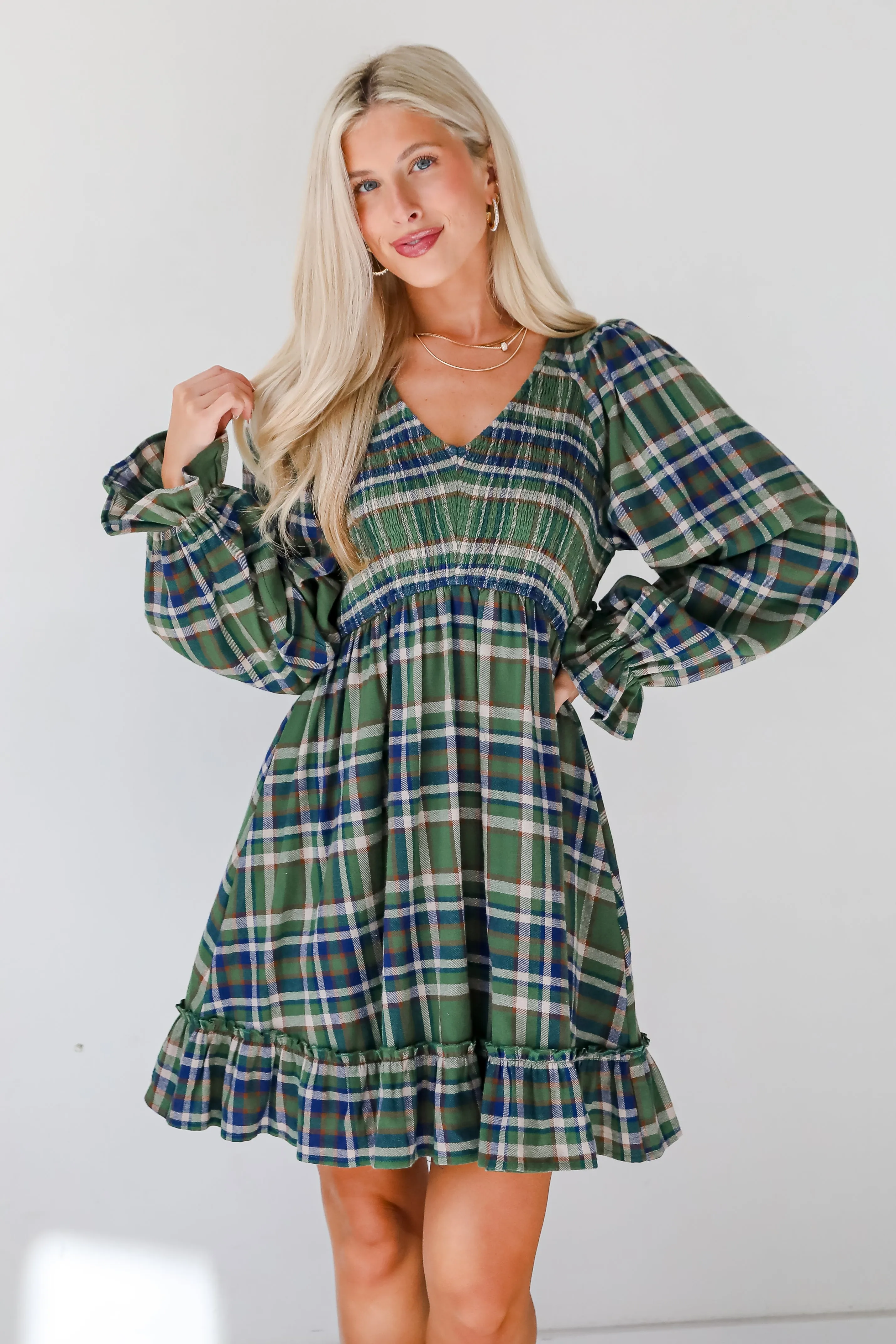 Ideal Attraction Green Plaid Mini Dress