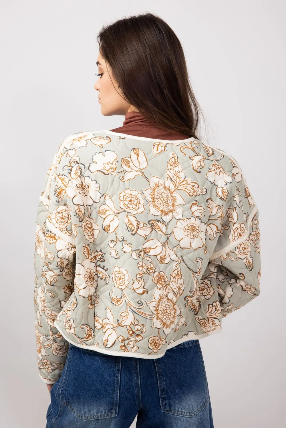 Illa Illa Quilted Floral Print Jacket for Women in Silver Grey | IM8205A-SILVERGREY