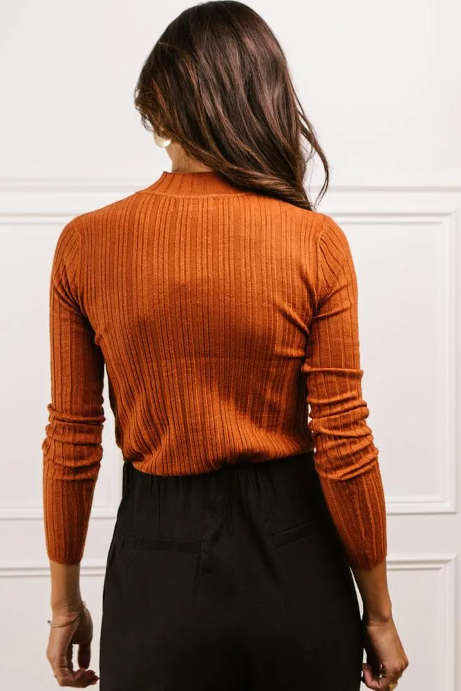 Ivy Ribbed Long Sleeve Top in Rust