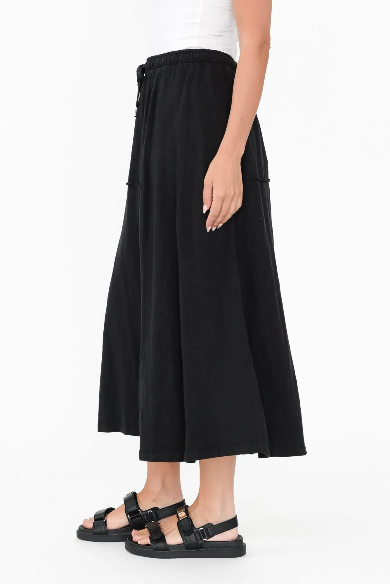 Jayne Black Cotton Drawstring Skirt