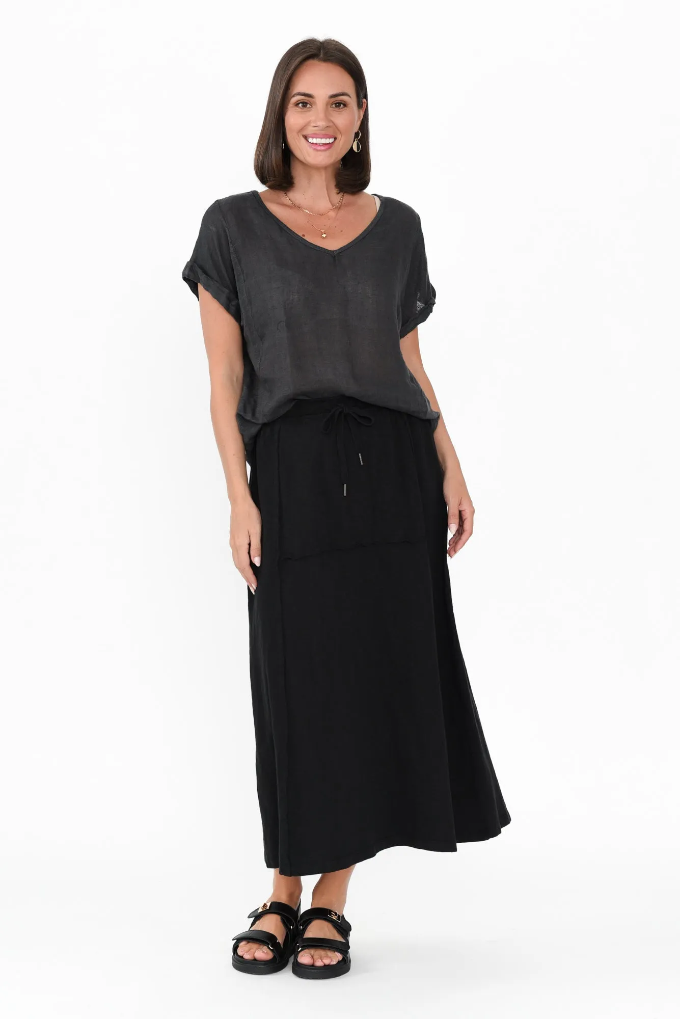 Jayne Black Cotton Drawstring Skirt