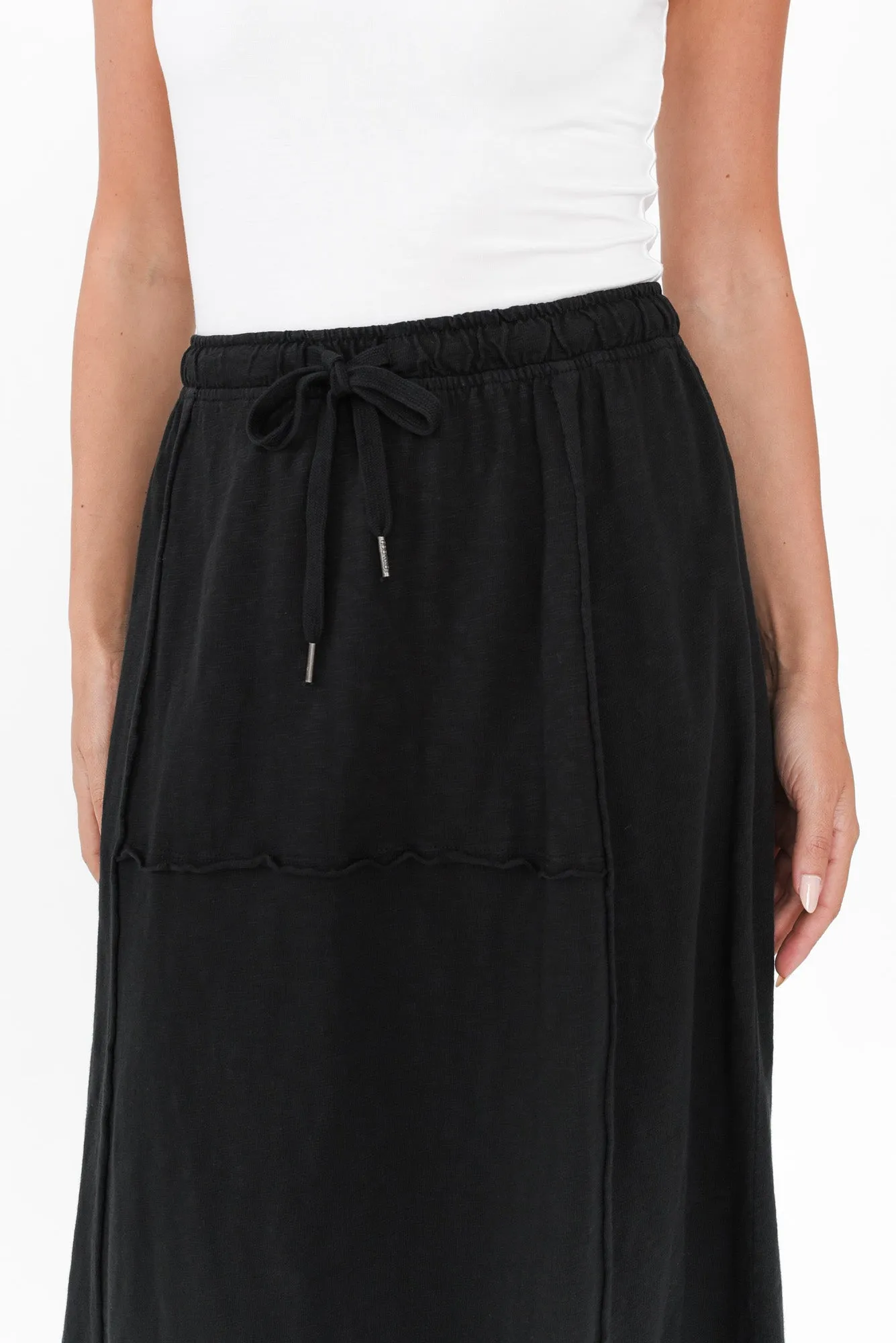 Jayne Black Cotton Drawstring Skirt