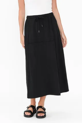 Jayne Black Cotton Drawstring Skirt