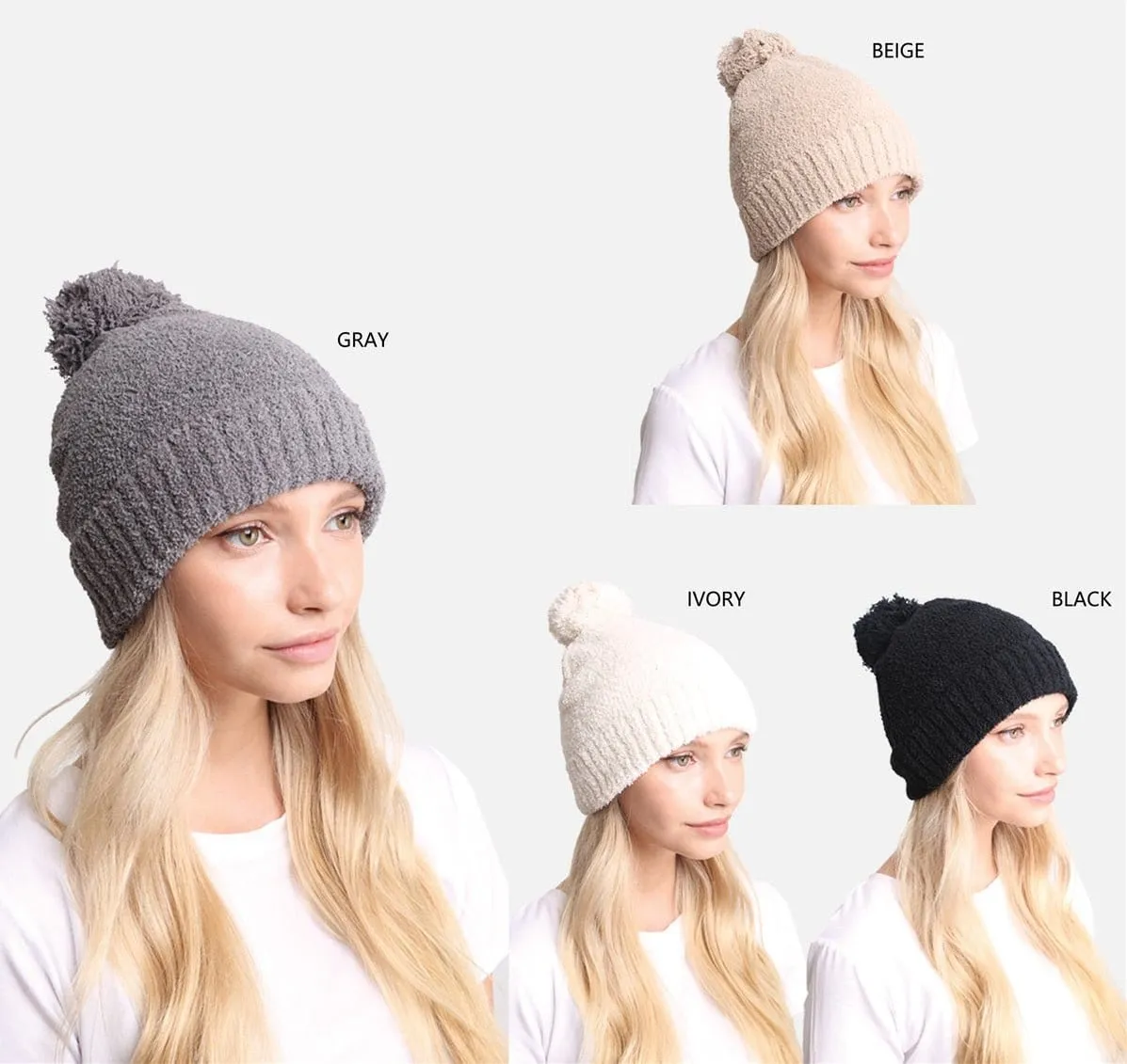 JH270 Solid Beanie with Pom-Pom