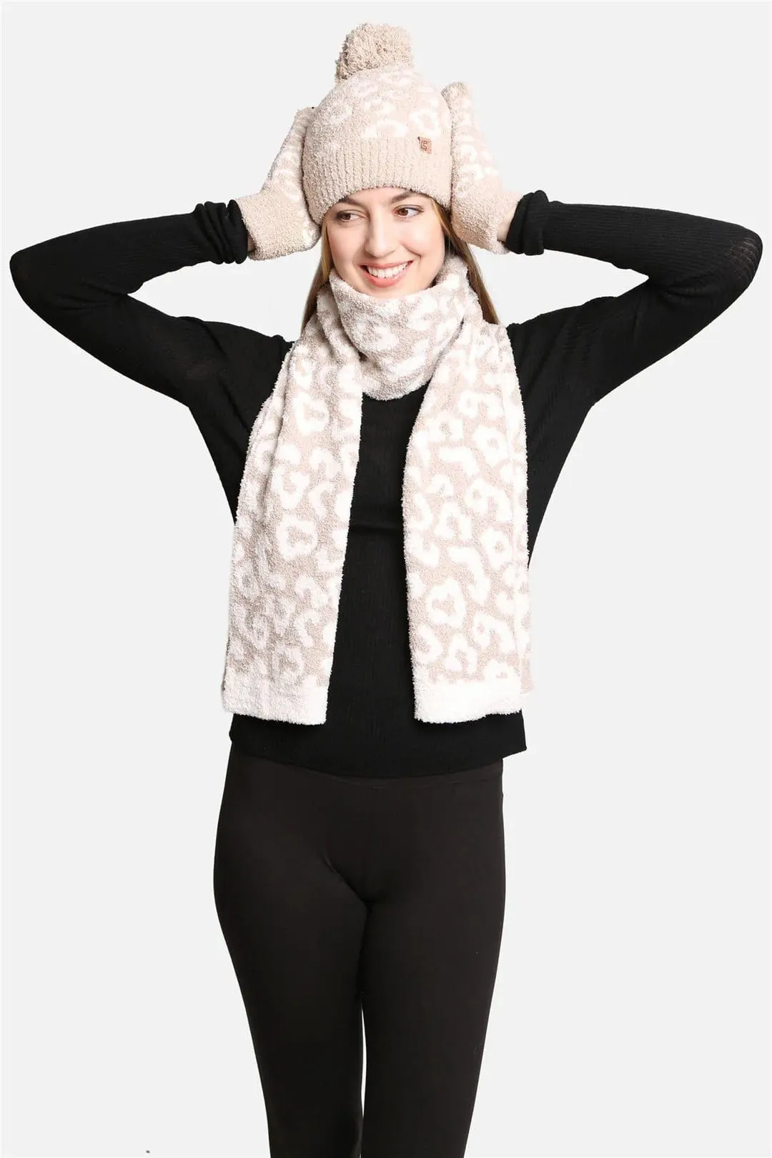 JH301 Super Lux Cuffed Pom Leopard Beanie