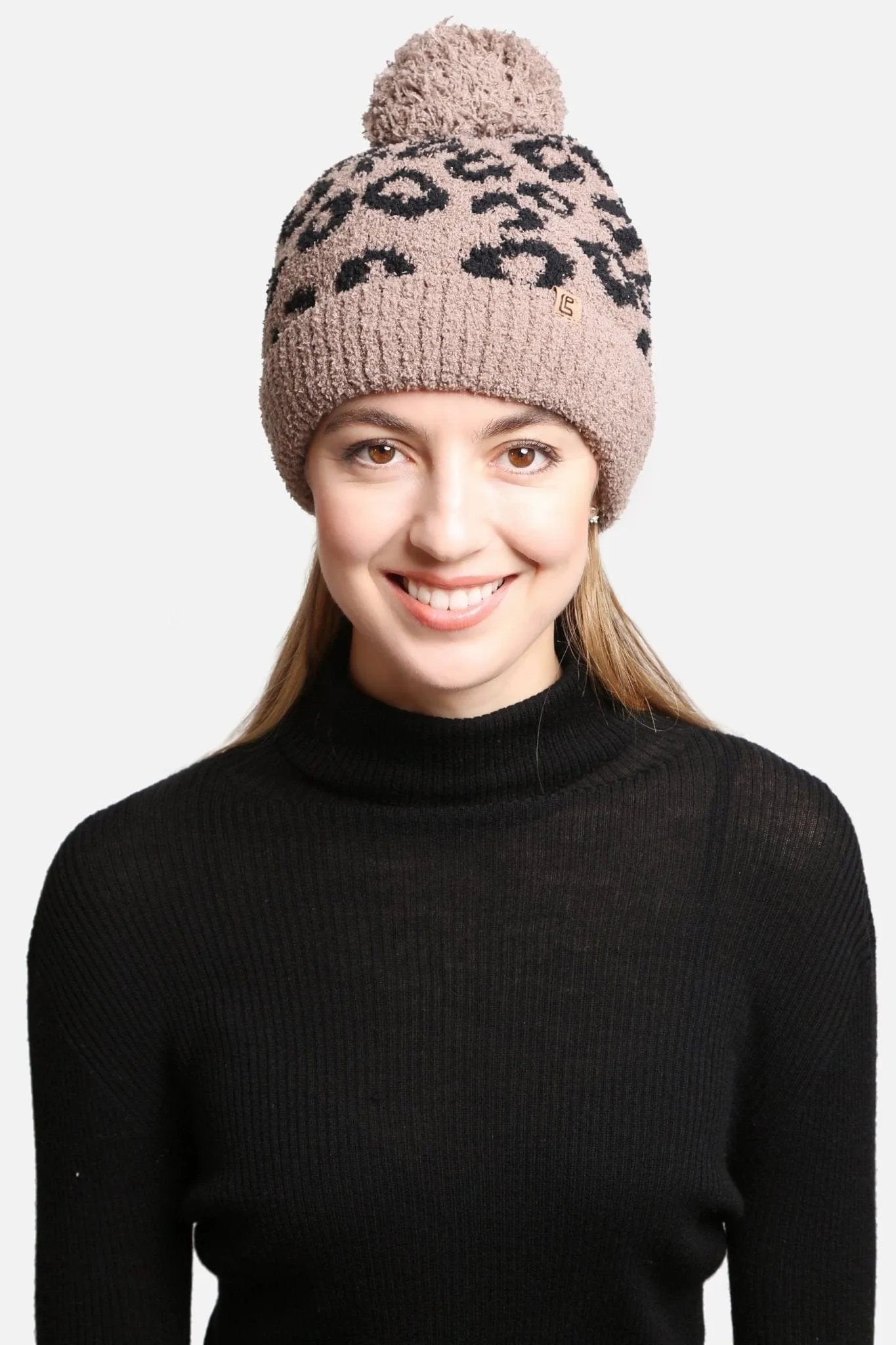 JH301 Super Lux Cuffed Pom Leopard Beanie