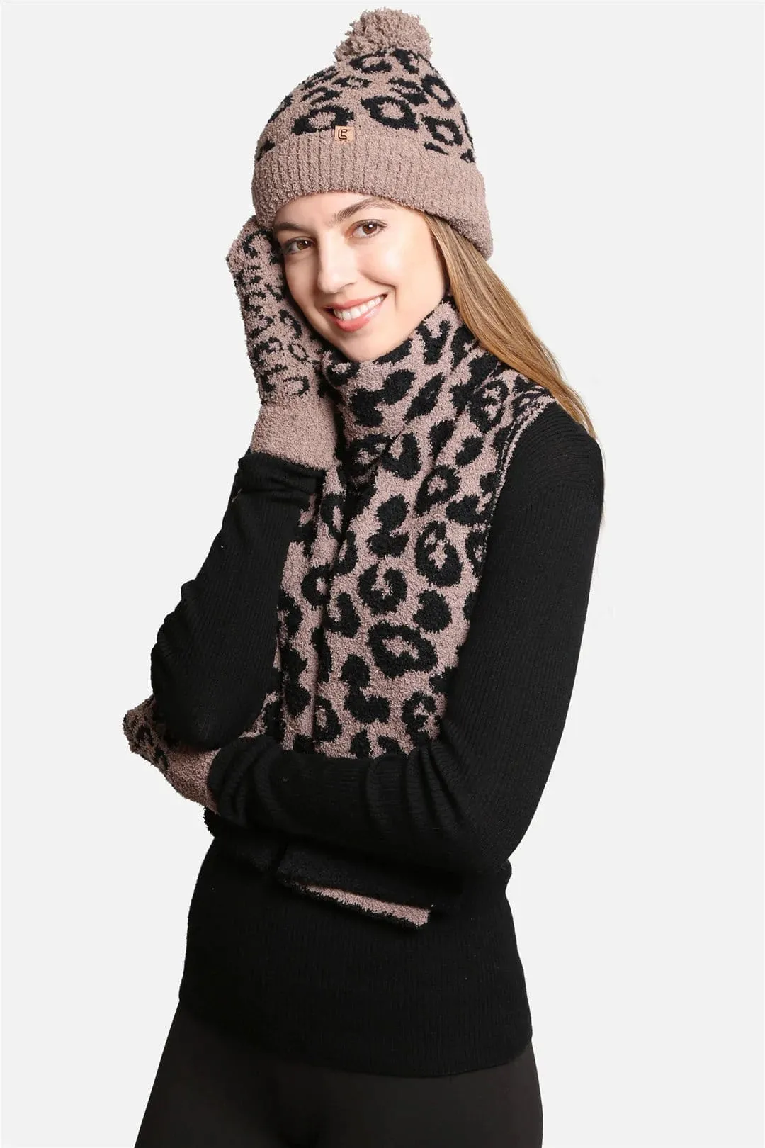 JH301 Super Lux Cuffed Pom Leopard Beanie