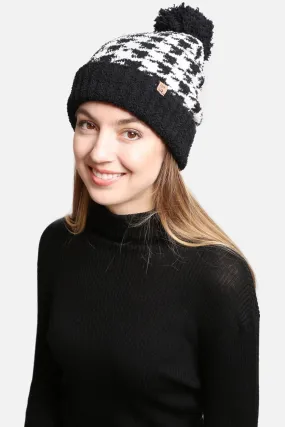 JH302 Houndstooth Super Lux Cuffed Pom-Pom Beanie