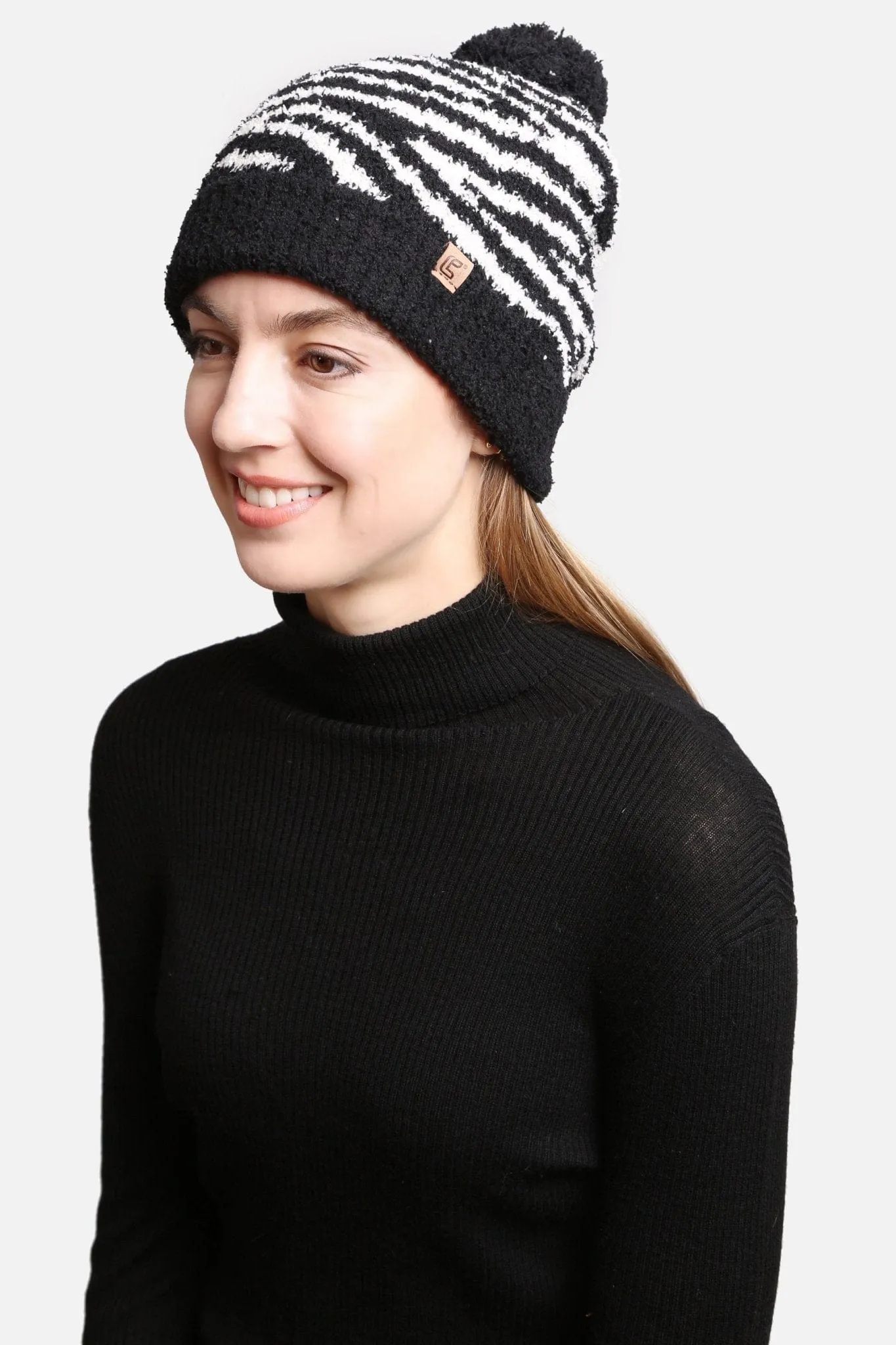 JH307 Super Lux Lined Pom-Pom Zebra Beanie