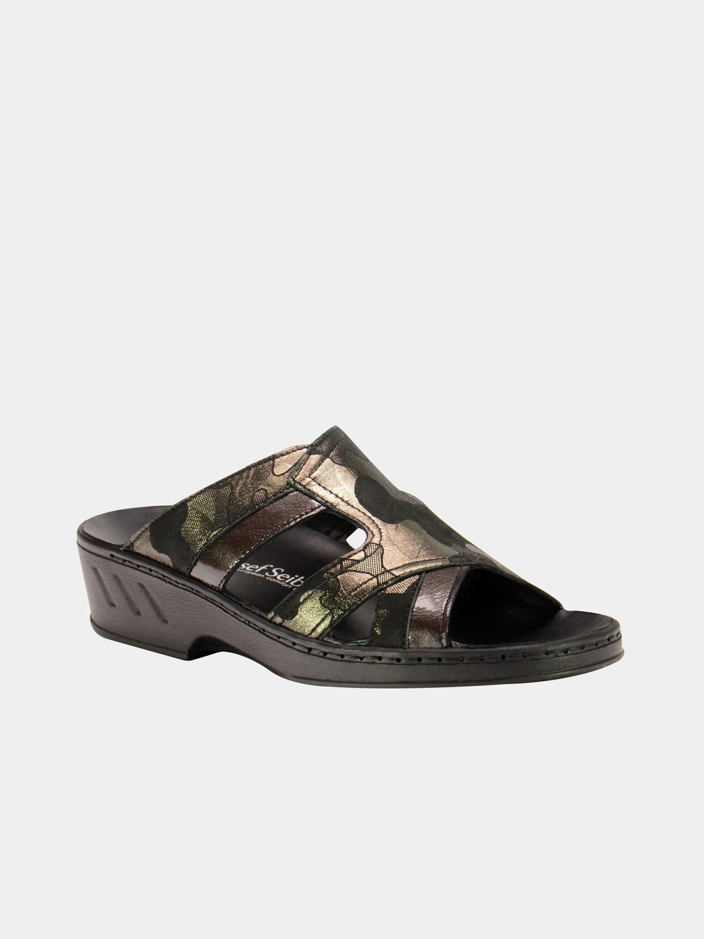 Josef Seibel Women Cammo Print Slider Leather Sandals