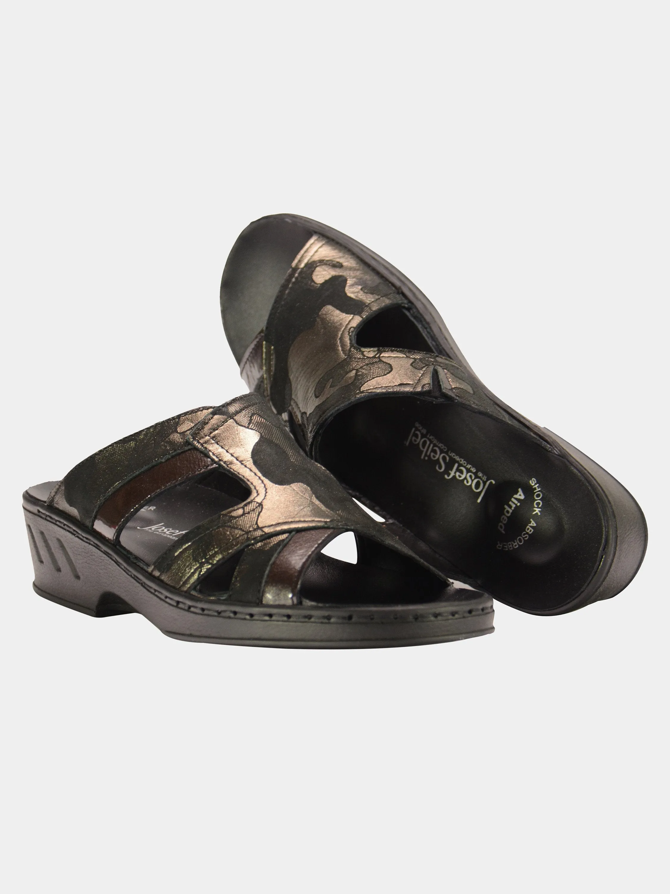 Josef Seibel Women Cammo Print Slider Leather Sandals