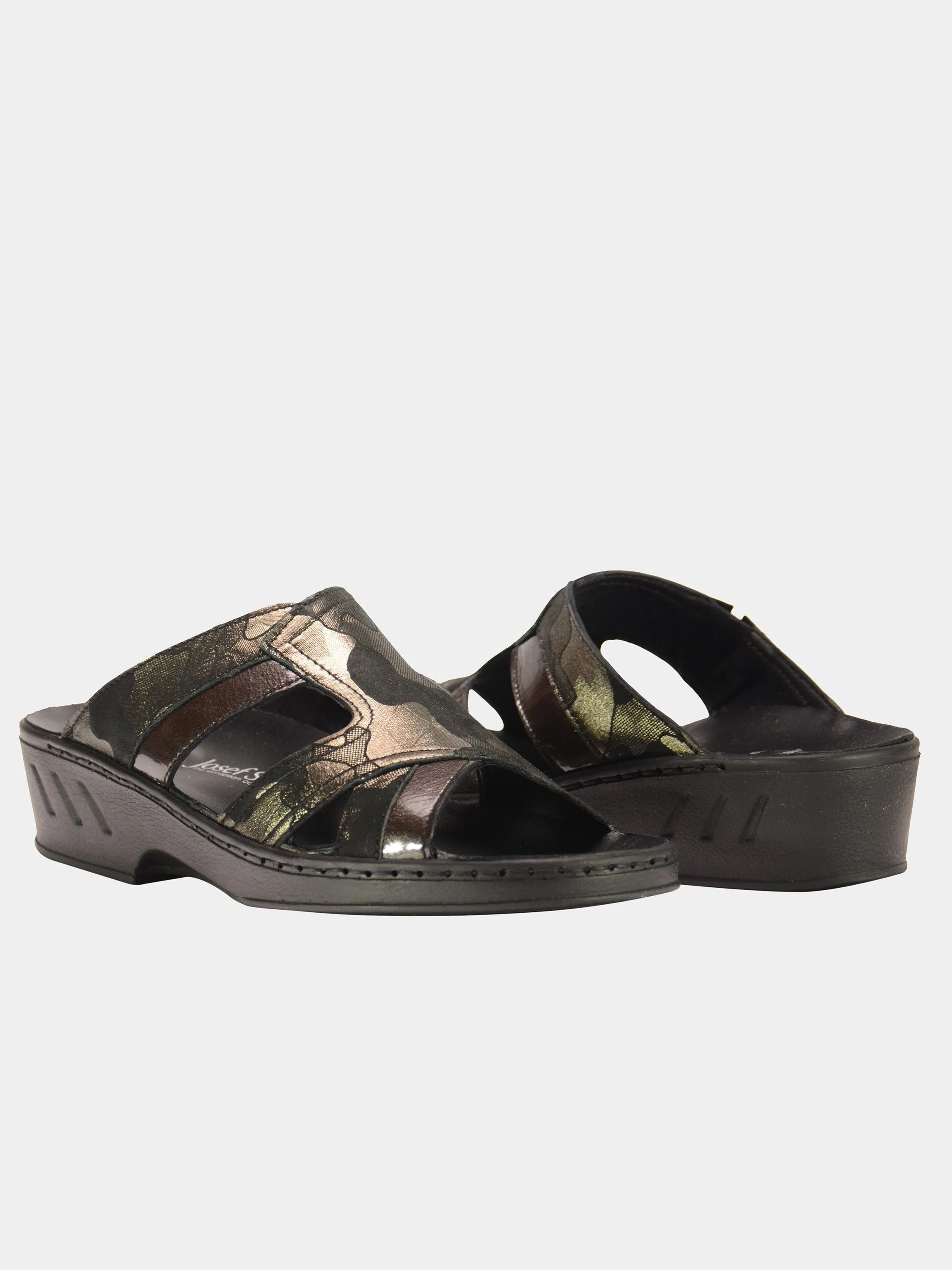 Josef Seibel Women Cammo Print Slider Leather Sandals