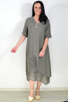 Khaki Green Summer Tunic Dress