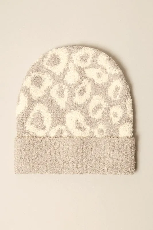 Kid's Leopard Print Soft Ribbed Cuff Beanie Hat