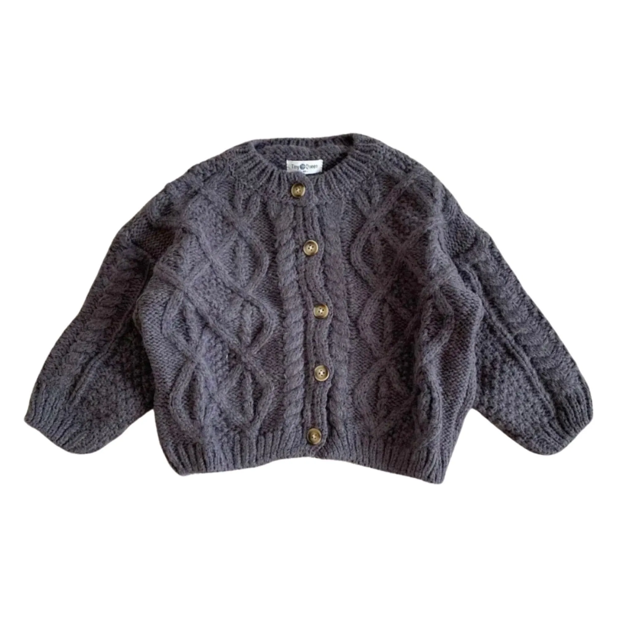 Knitted Crochet  Cardigan Jumper - Grey