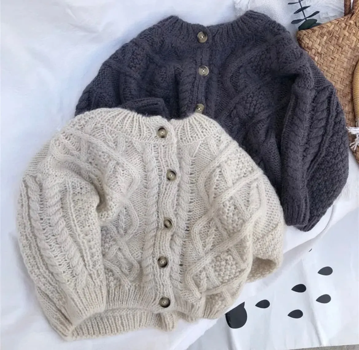 Knitted Crochet  Cardigan Jumper - Grey